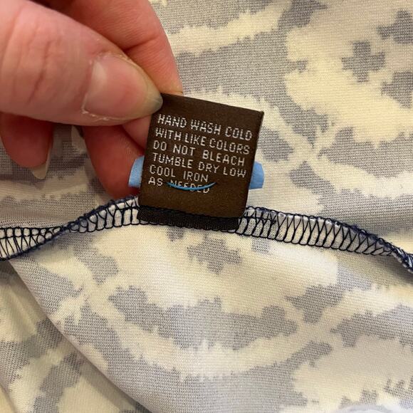 J. McLaughlin Catalina Cloth Faux-Wrap Dress Small Navy Geometric Office Stretch - Picture 13 of 13